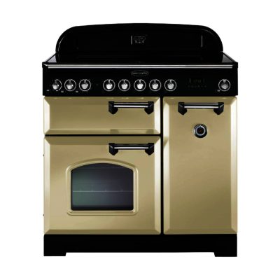 Rangemaster Classic Deluxe 90cm Electric Induction 90230 Range Cooker in Cream with Chrome Trim and Induction Hob Rangemaster Classic Deluxe 90cm Electric Induction 90230 Range Cooker in Cream with Chrome Trim and Induction Hob